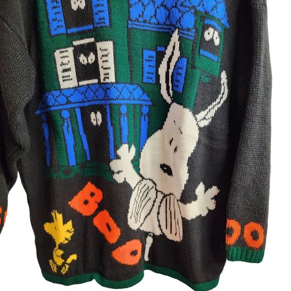 Snoopy & Friends Vintage Halloween Haunted House Snoopy Woodstock Sweater Size L - Picture 6 of 9